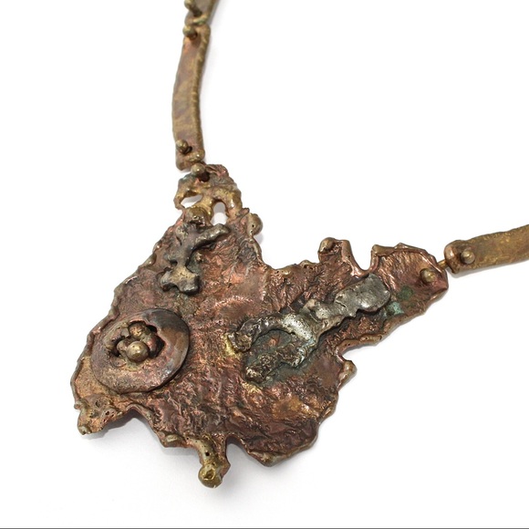Vintage Jack Boyd Era Molten Bronze Necklace Brutalist Mid-Century Modernist - Picture 5 of 8